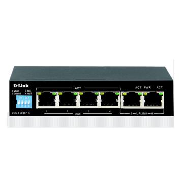 سوئیچ ۶ پورت ۱۰/۱۰۰ با PoE+ برای دوربین‌های نظارتی D-link مدل DES-F1006P-E